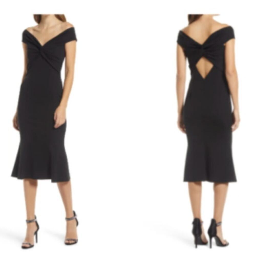NWT Katie May Black Harlow Total Flirt Off Shoulder Back Midi Dress • Size S